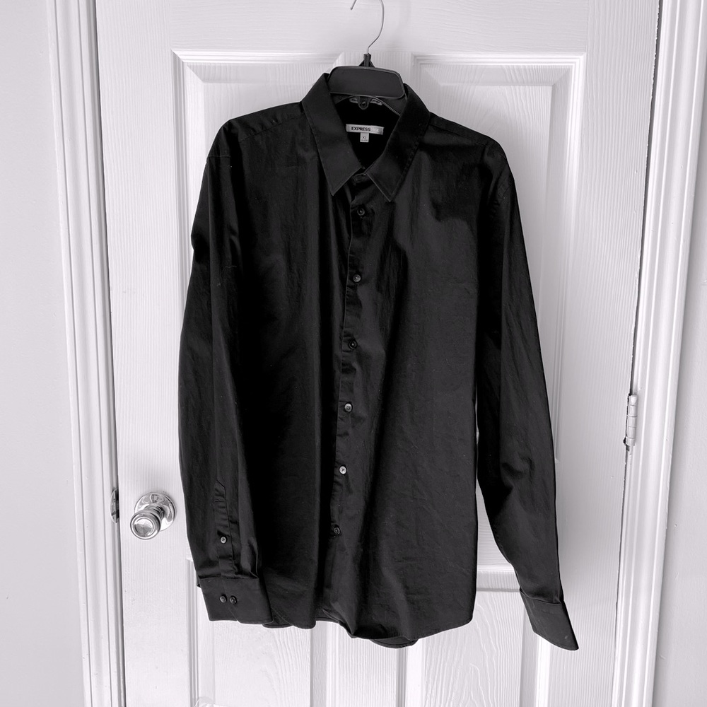 Express Button Up Formal Shirt Solid Black 1mx We… - image 1